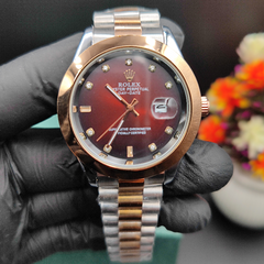 Rolex Watch | Stainless Steel Chain with Red & Gold Dial