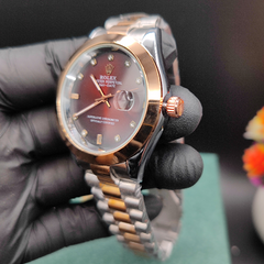 Rolex Watch | Stainless Steel Chain with Red & Gold Dial