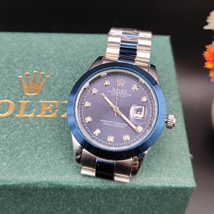Rolex Watch | Stainless Steel Chain with Blue Dial