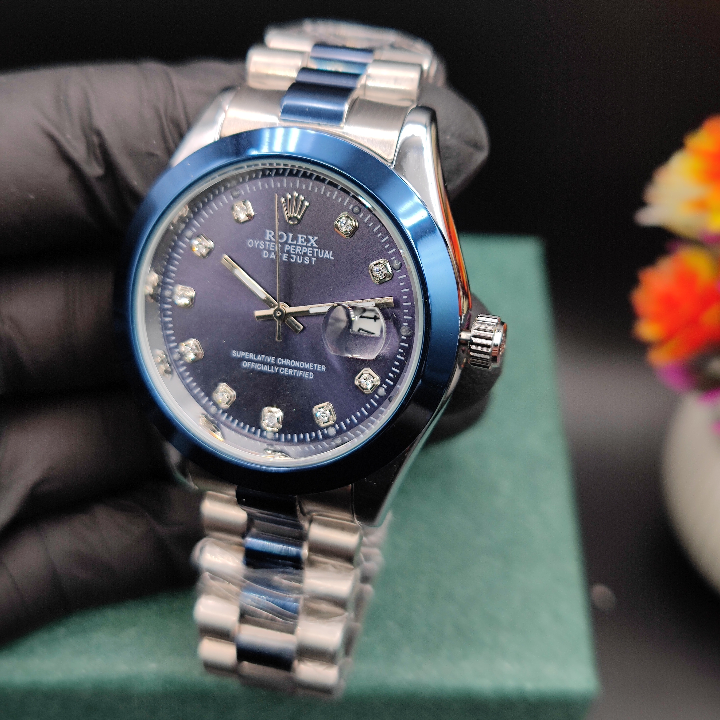 Rolex Watch | Stainless Steel Chain with Blue Dial