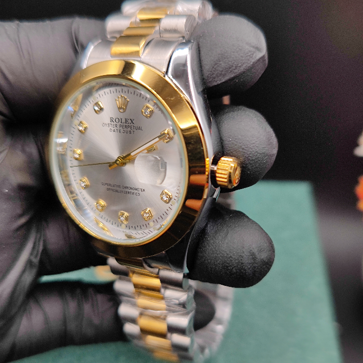 Rolex Watch | Stainless Steel Chain with Gold Dial